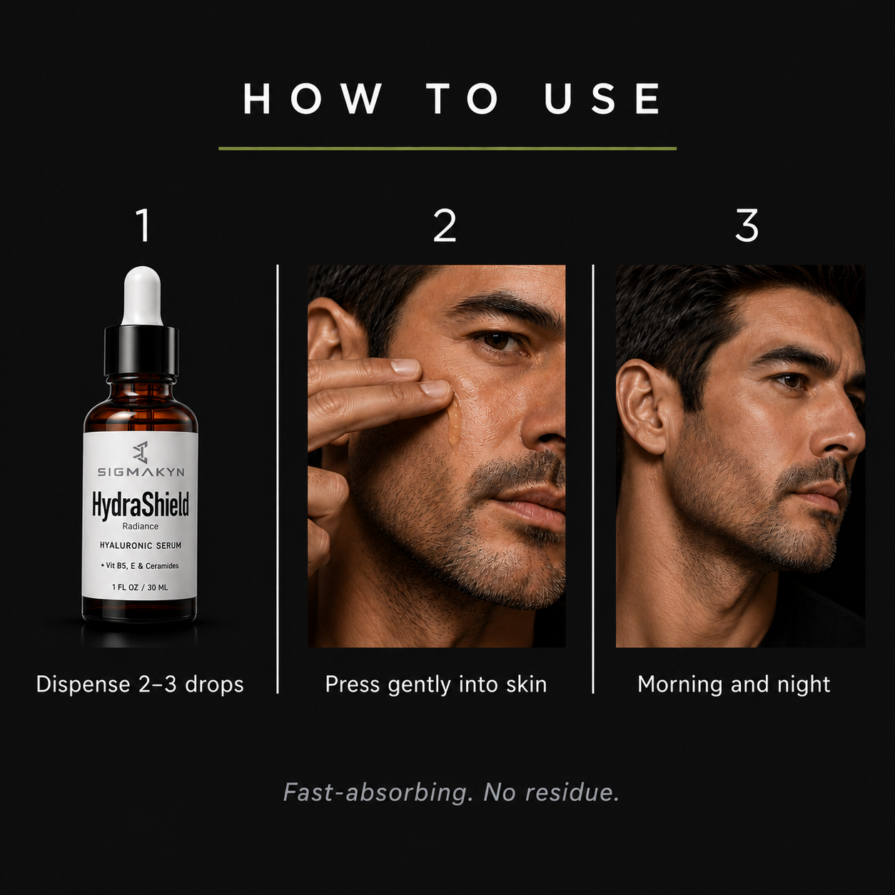 HydraShield Radiance™ — Men's Hyaluronic Acid Face Serum
